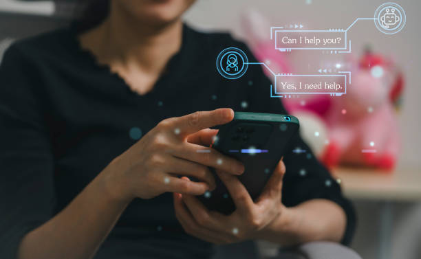 Businesswoman using technology smart chatbot AI
